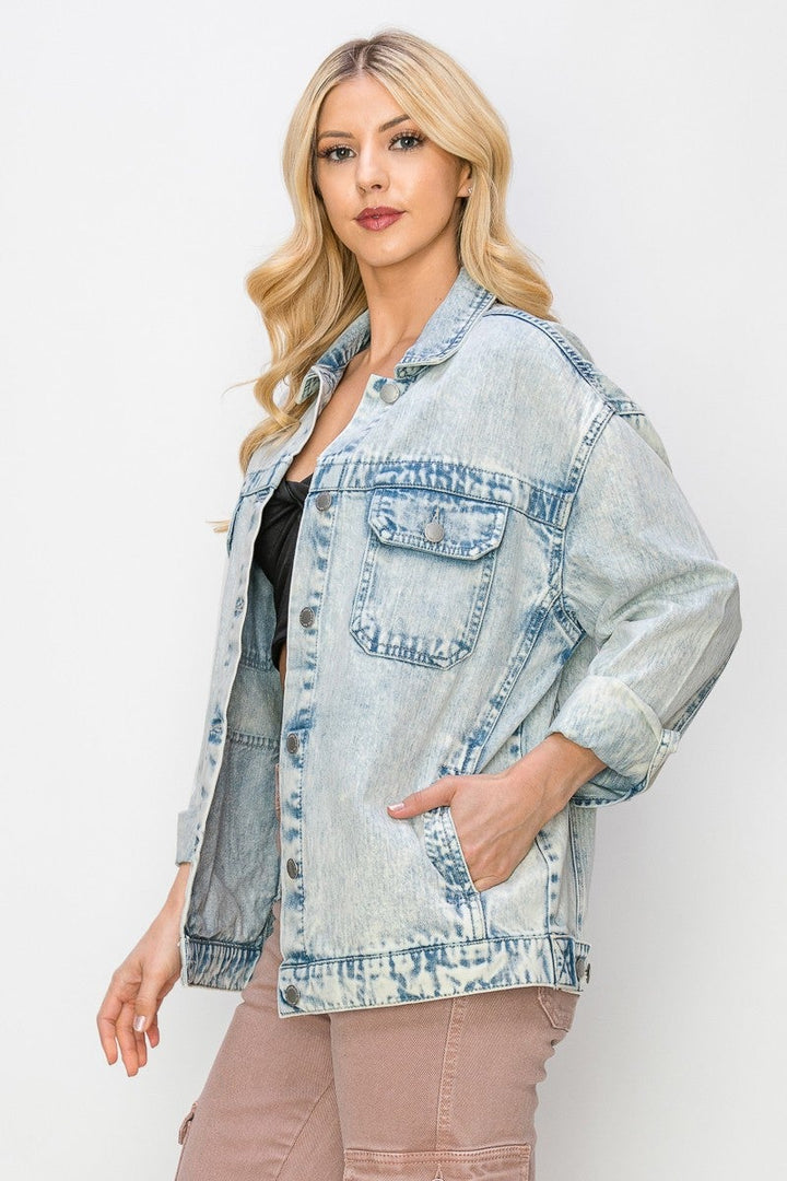 Oversized Denim Jean Jacket Medium Acid Wash