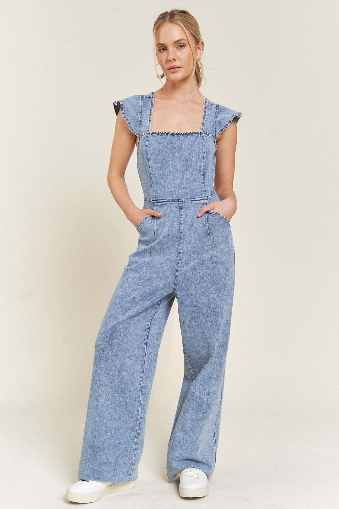 Ruffled Denim Jeans Jumpsuit
