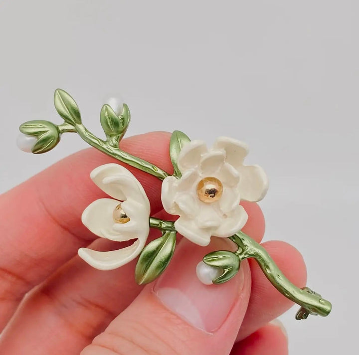 White Magnolia Brooch