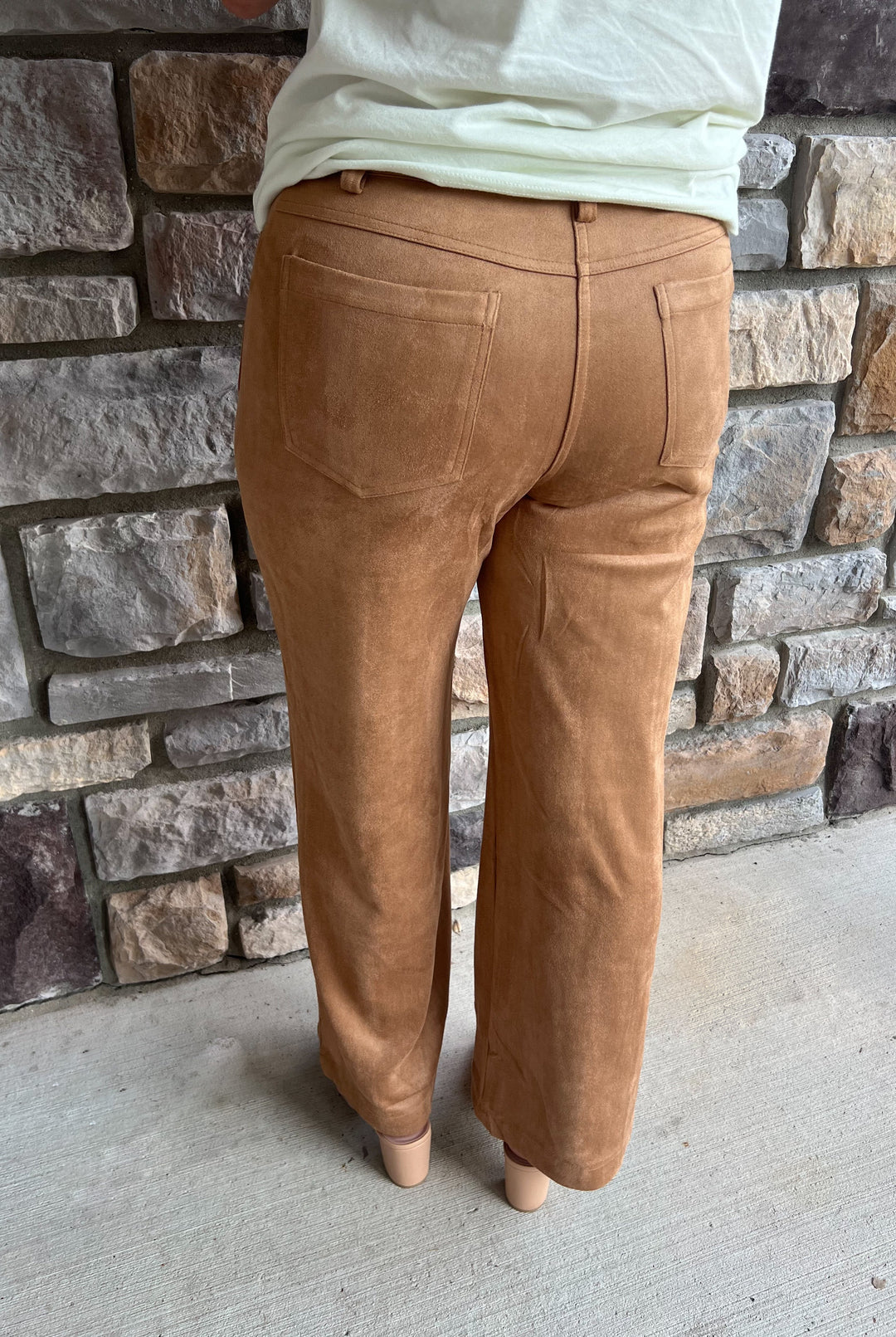 Camel Faux Suede Wide Leg Pant