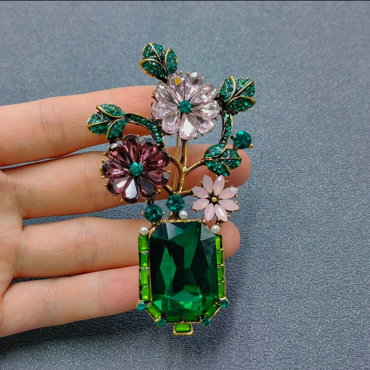 Blooming Flower Pot Vintage Brooch