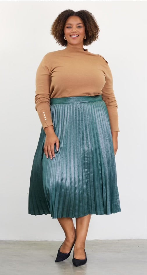 METALLIC PLEATS MIDI SKIRT