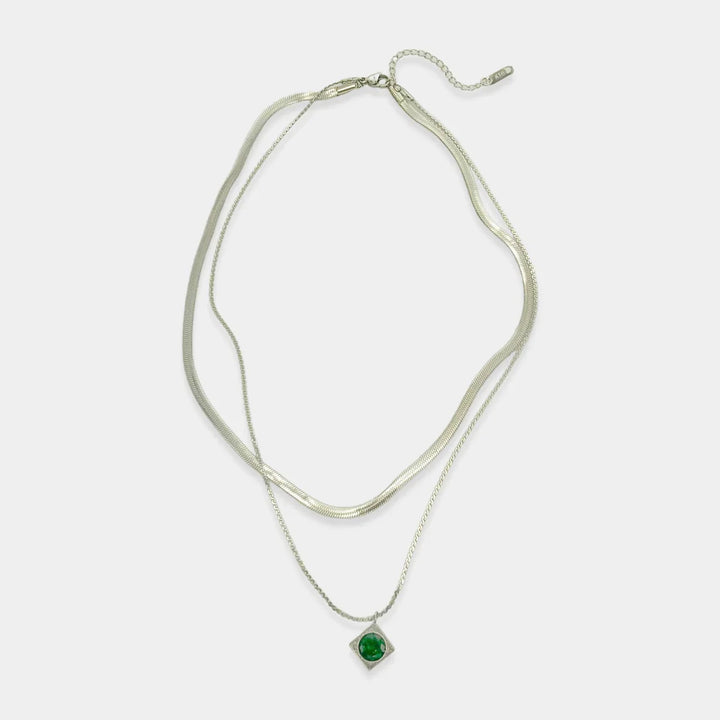 Stainless Steel Necklace With Emerald Pendant