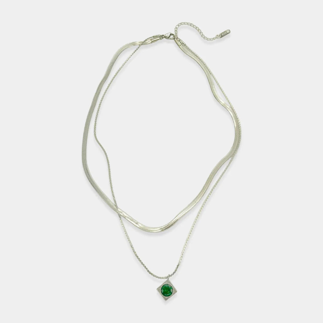 Stainless Steel Necklace With Emerald Pendant