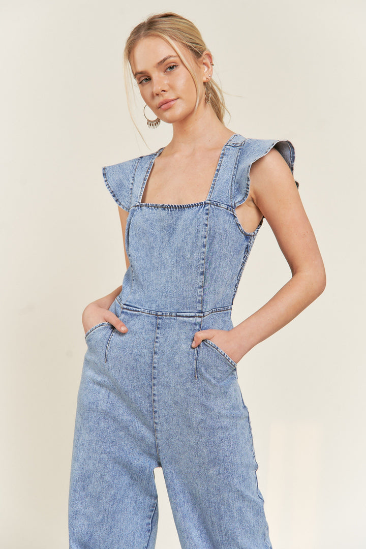 Ruffled Denim Jeans Jumpsuit