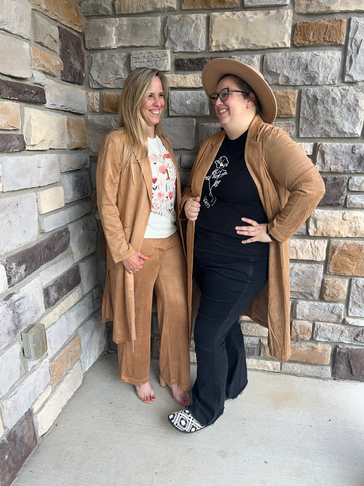 Camel Faux Suede Wide Leg Pant