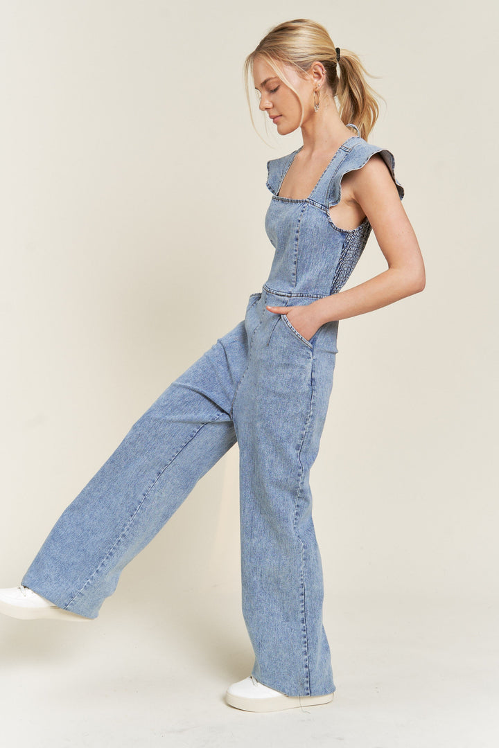 Ruffled Denim Jeans Jumpsuit