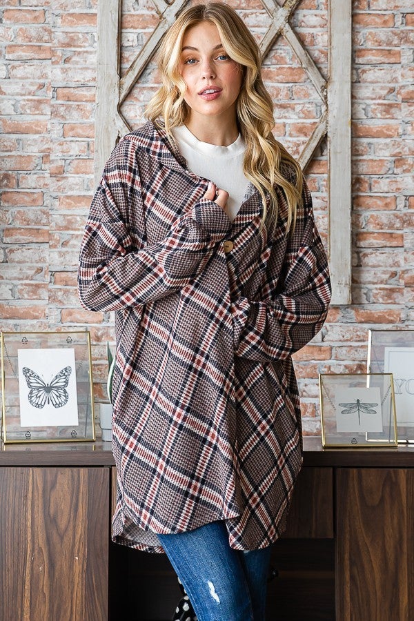 PLAID HOODIE CARDIGAN