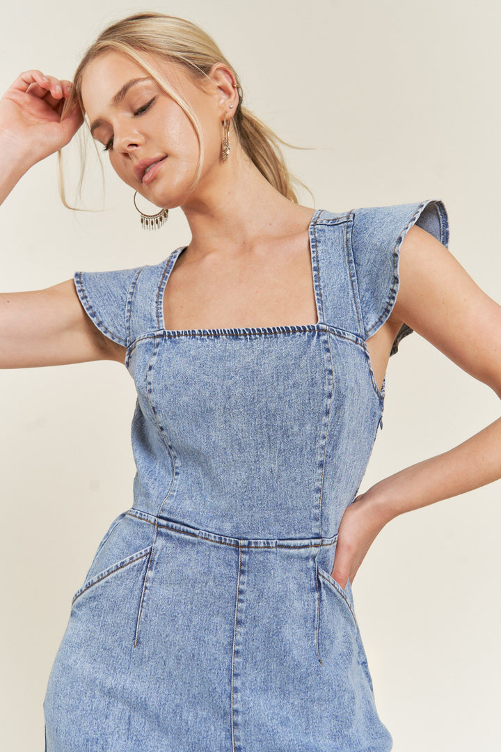 Ruffled Denim Jeans Jumpsuit