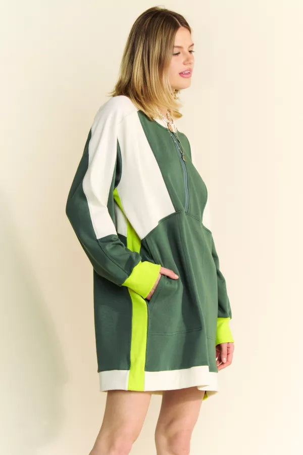 "The Veronica" Block Zip Sporty Sweatshirt Tunic