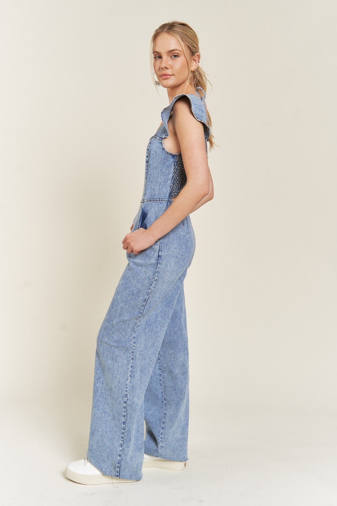 Ruffled Denim Jeans Jumpsuit