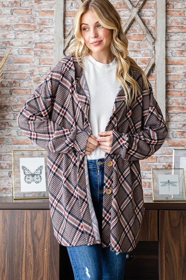 PLAID HOODIE CARDIGAN