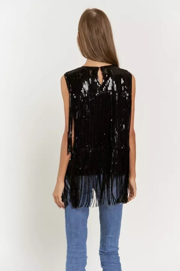 Sequin Fringe Sleeveless Top