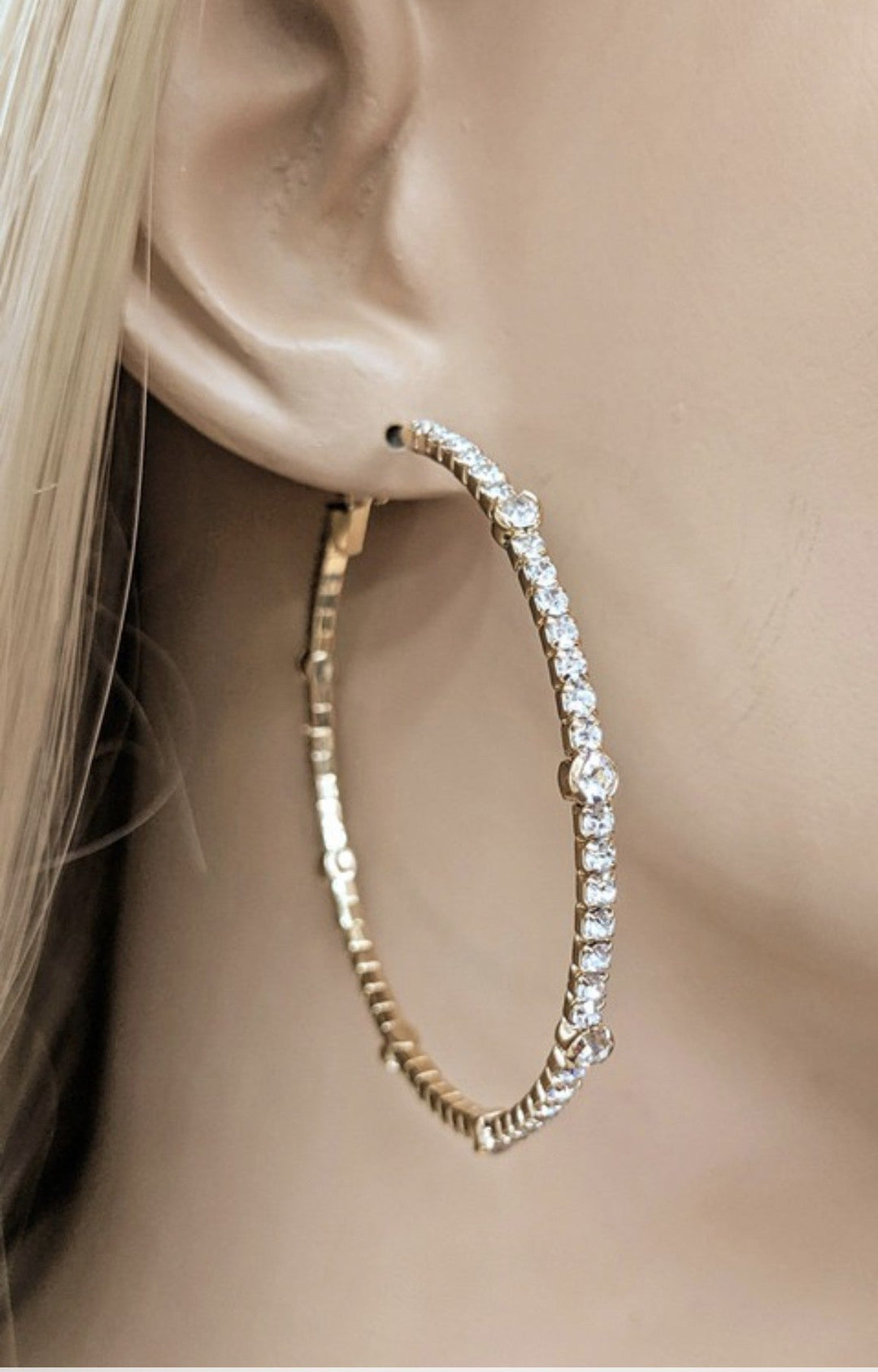 White Rhinestone Hoop Earring