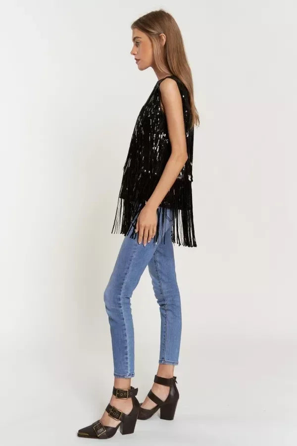 Sequin Fringe Sleeveless Top